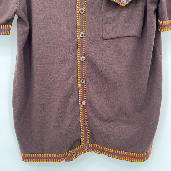 OXKNITSTORE Men’s Brown Knit Button-Up Shirt XXXL 100% Cotton - Picture 3 of 13